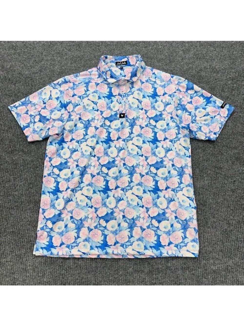 Bad Birdie Coachella Golf Polo Watercolor Floral Short Sleeve Shirt Mens Size XL